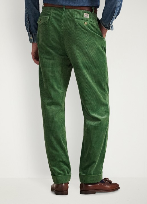 Ralph Lauren Whitman relaxed fit chino van corduroy - achterkant meadow green / groen