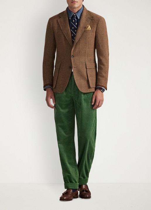 Ralph Lauren Whitman relaxed fit chino van corduroy - voorkant 3 meadow green / groen