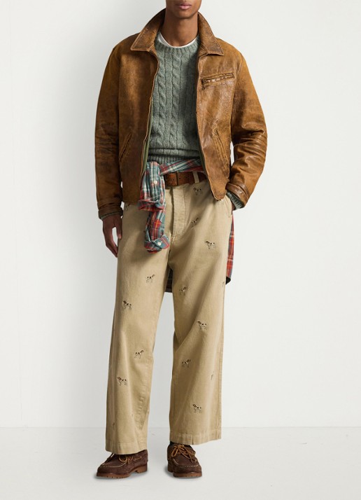 Ralph Lauren Wide fit chino van corduroy - voorkant 3 paddock tan / beige