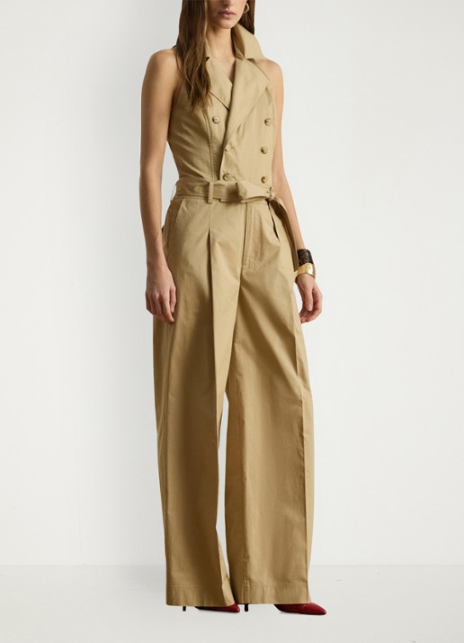 Ralph Lauren Wide fit jumpsuit met ceintuur - voorkant 2 birch tan / beige