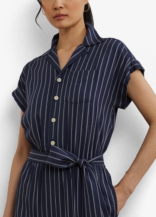 Ralph Lauren Wide fit jumpsuit met streepprint - detail 2 blauw