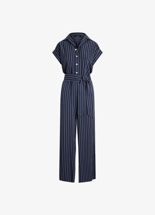 Ralph Lauren Wide fit jumpsuit met streepprint - voorkant 4 blauw