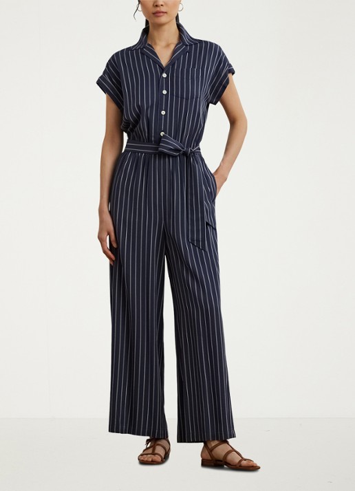 Ralph Lauren Wide fit jumpsuit met streepprint - voorkant 5 blauw
