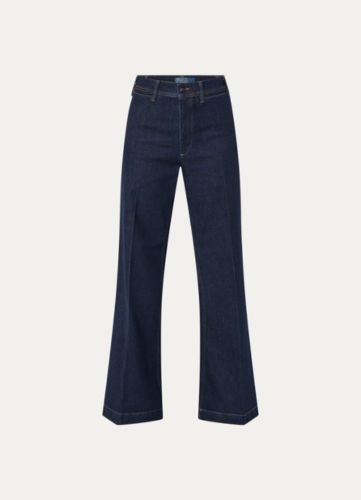 Ralph Lauren Woven high waist flaired jeans met donkere wassing - voorkant indigo