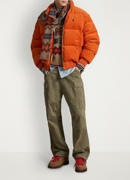 Ralph Lauren Wyoming pufferjack van corduroy met donsvulling - detail 3 college orange / oranje