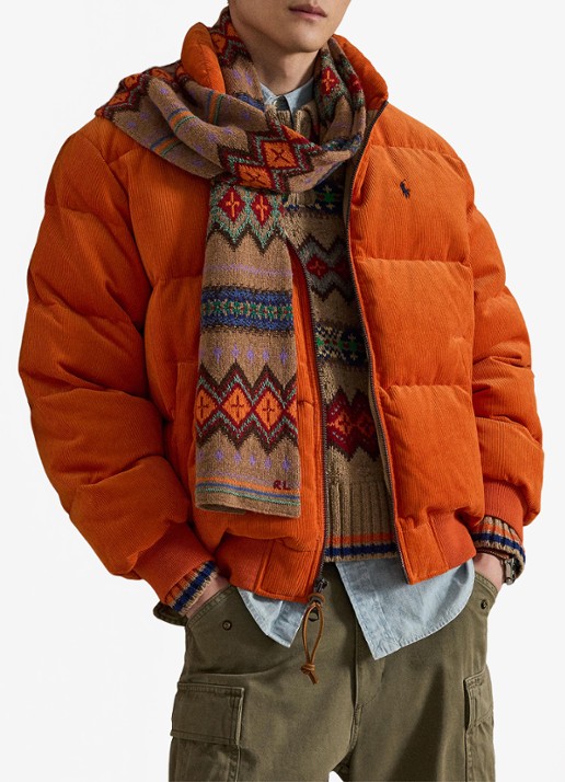 Ralph Lauren Wyoming pufferjack van corduroy met donsvulling - voorkant 2 college orange / oranje