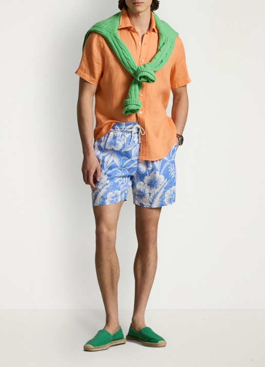Ralph Lauren Zwemshorts van linnen met bloemenprint - voorkant 3 blue sweetheart floral / blauw