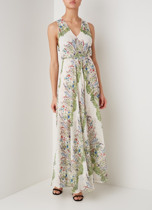Rascalle maxi jurk met bloemenprint en V-hals - detail 4 ivoor
