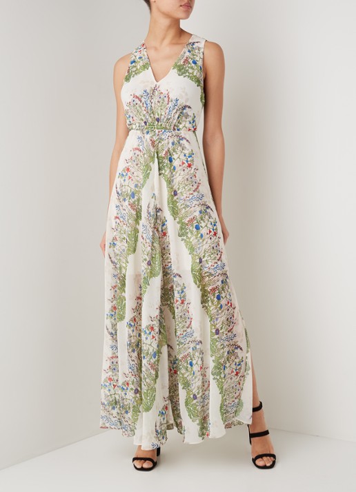 Rascalle maxi jurk met bloemenprint en V-hals - voorkant 3 ivoor