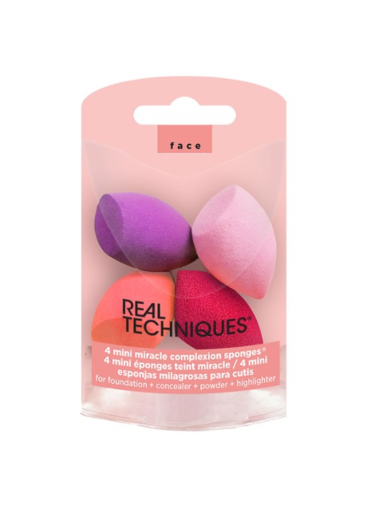 Real Techniques Mini Miracle Sponges - make-up spons set van 4 - voorkant 3 multicolor