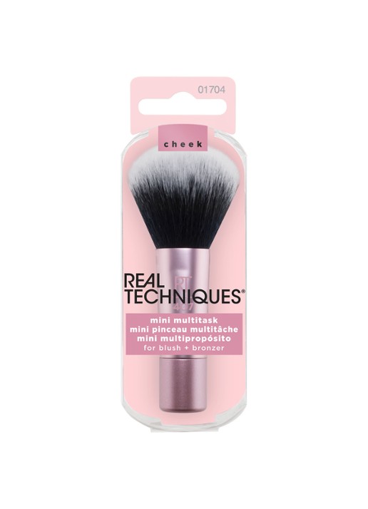 Real Techniques Mini Multitask Brush - mini blush- en highlighterkwast - voorkant 2 lichtroze