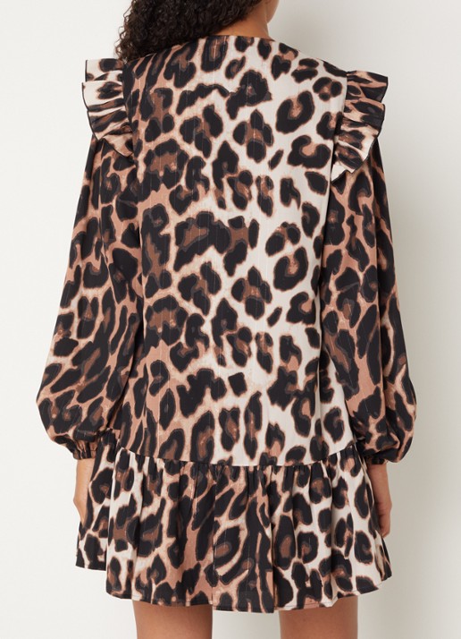 Refined Department Dolly mini jurk met volant en panterprint - achterkant 3 bruin