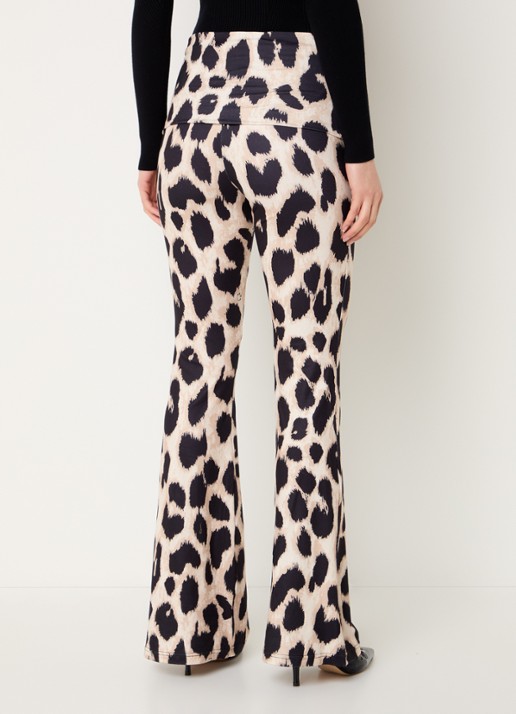 Refined Department High waist flared fit pantalon met panterprint - achterkant 4 bruin