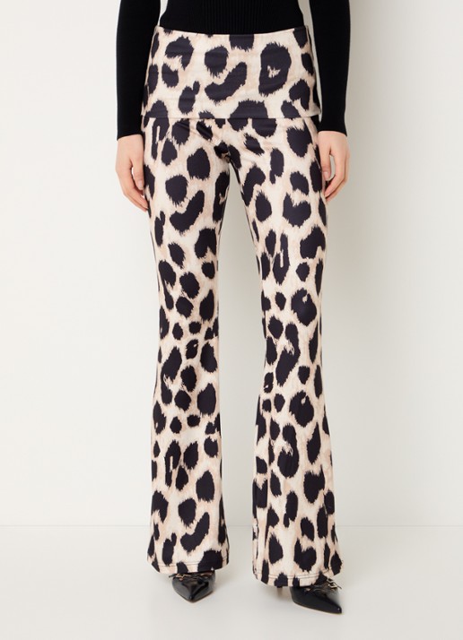 Refined Department High waist flared fit pantalon met panterprint - detail 3 bruin