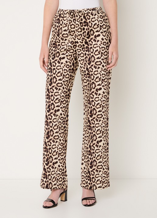 Refined Department High waist loose fit pantalon met panterprint en steekzakken - detail 4 lichtbruin