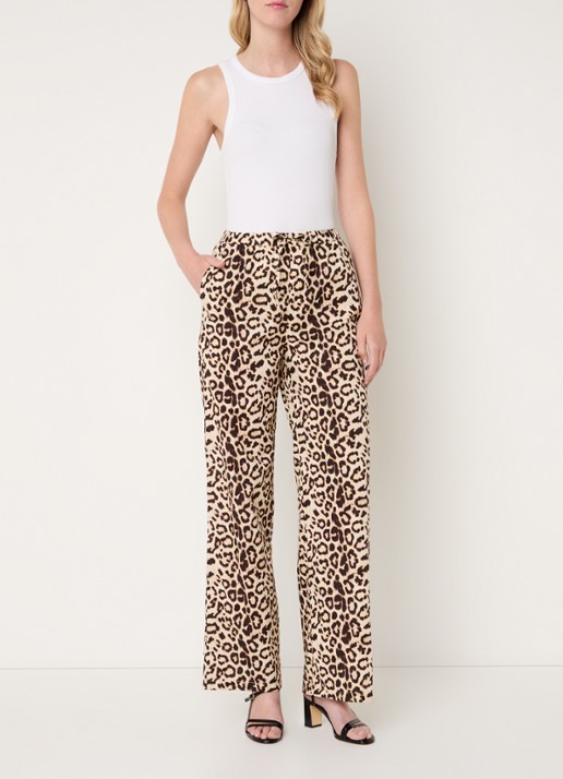Refined Department High waist loose fit pantalon met panterprint en steekzakken - voorkant 2 lichtbruin