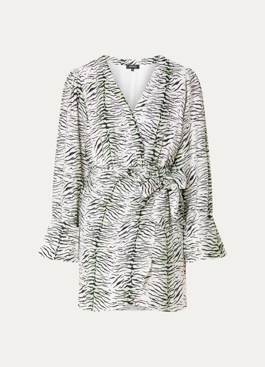 Refined Department Liselle mini wikkeljurk met zebraprint - voorkant 2 wit