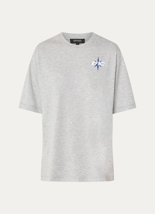 Refined Department Maggy oversized T-shirt met logo- en backprint - voorkant 3 grijsmele