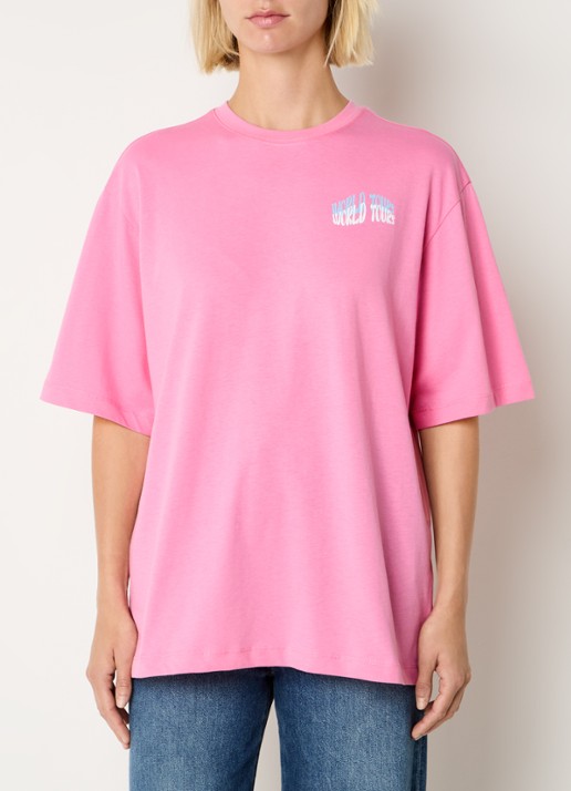 Refined Department Maggy oversized T-shirt met logo- en backprint - achterkant 3 roze