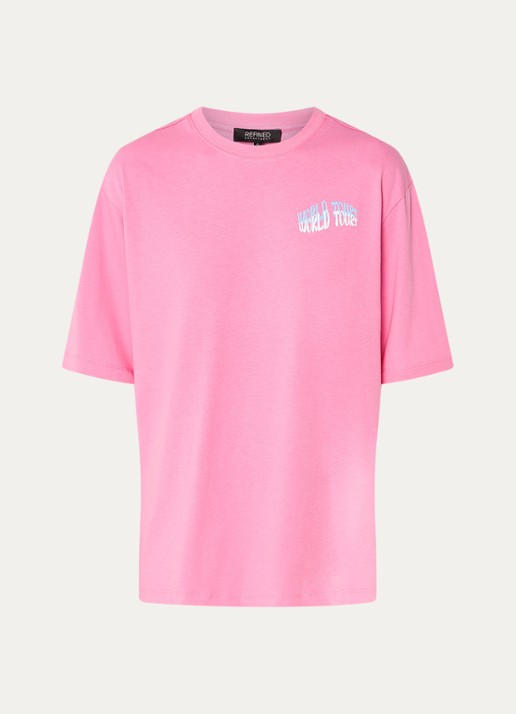 Refined Department Maggy oversized T-shirt met logo- en backprint - voorkant roze