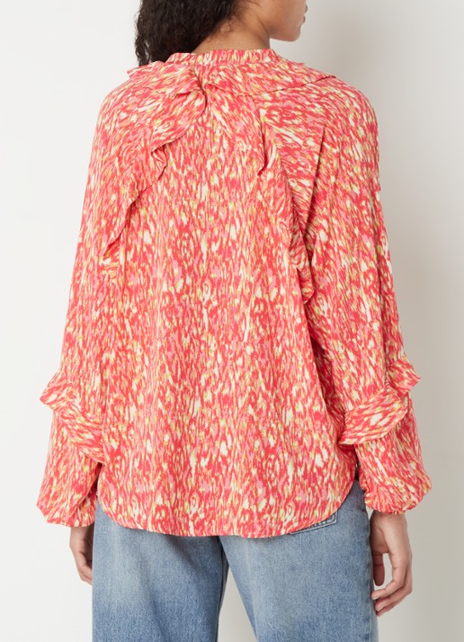 Refined Department Roma blouse met V-hals en ruches  - achterkant 4 koraalroze
