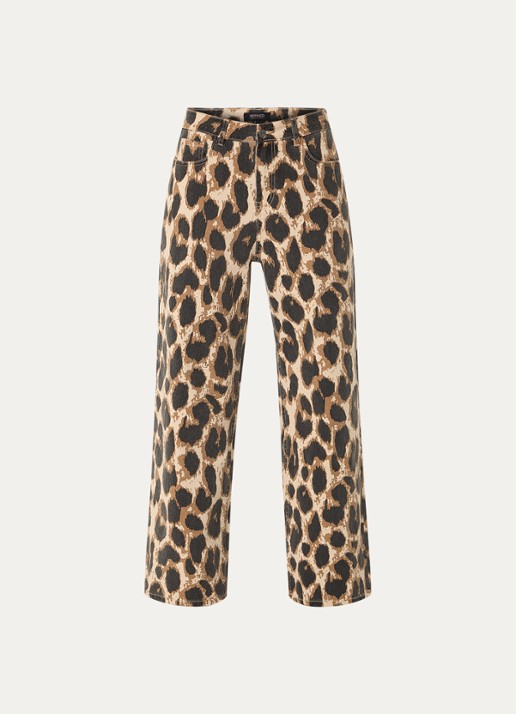 Refined Department Sunny high waist wide leg jeans met panterprint - voorkant 2 lichtbruin