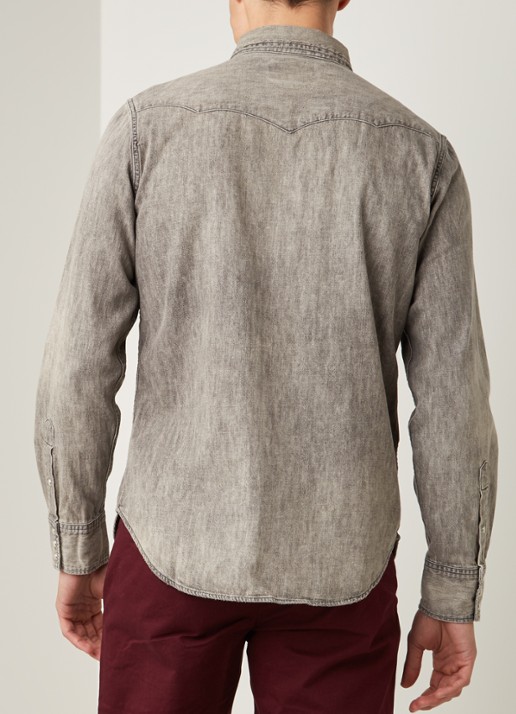 Regular fit overhemd van denim met borstzakken - achterkant blue