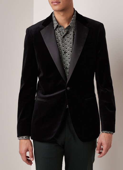 Reiss Ace slim fit colbert van fluweel met paspelzakken - detail 3 zwart