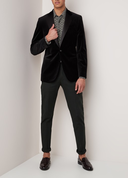 Reiss Ace slim fit colbert van fluweel met paspelzakken - voorkant 2 zwart