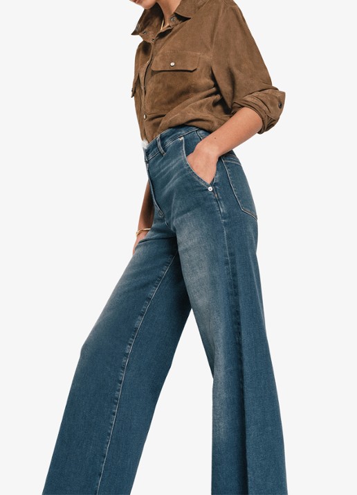 Reiss Addie high waist wide leg jeans met steekzakken - detail 5 donkerblauw