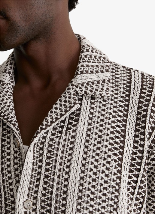Reiss Aetos regular fit overhemd van van crochet - detail 3 donkerbruin