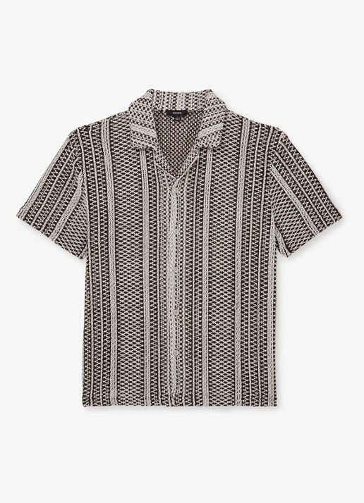 Reiss Aetos regular fit overhemd van van crochet - voorkant donkerbruin