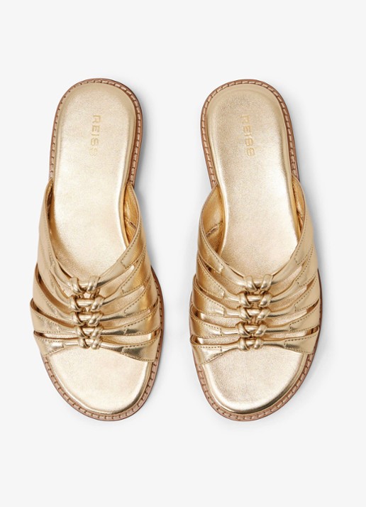 Reiss Agnes slipper van leer met metallic finish - detail 4 gold / goud