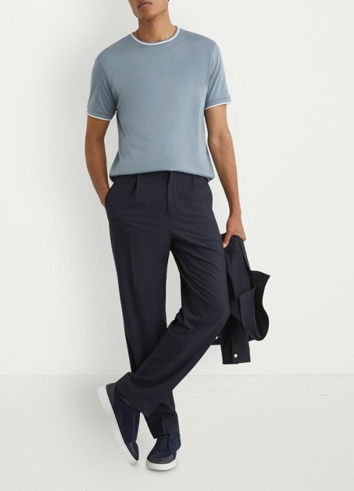 Reiss Ainsley T-shirt met gestreept detail - voorkant 6 staalblauw