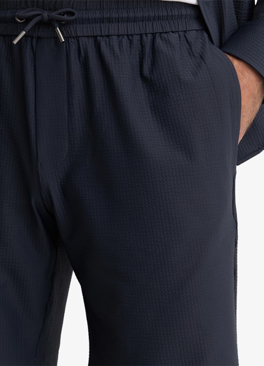 Reiss Ajay straight fit korte broek met structuur - detail 2 donkerblauw