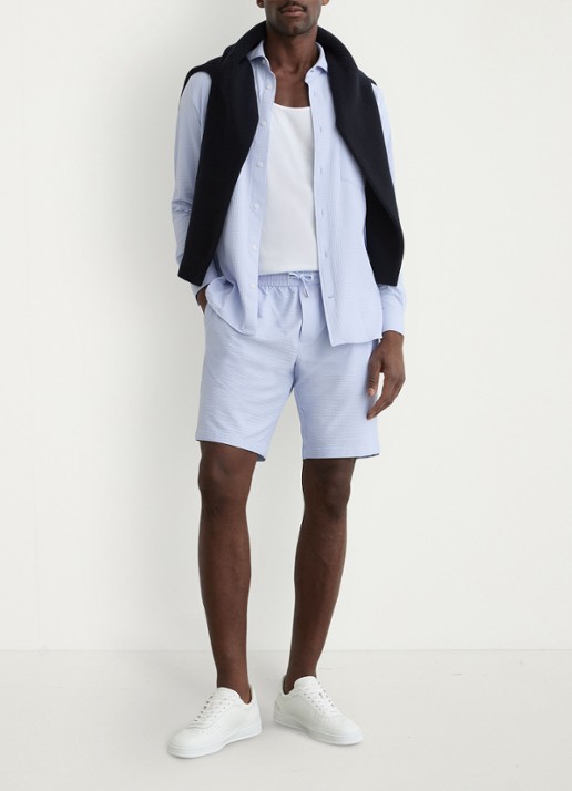 Reiss Ajay straight fit korte broek met structuur - voorkant 2 lichtblauw