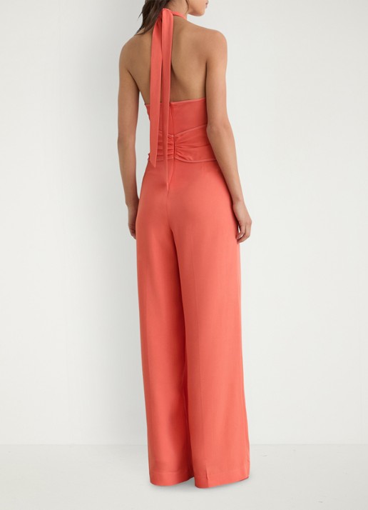 Reiss Akia wide fit jumpsuit met steekzakken - achterkant 3 koraalroze