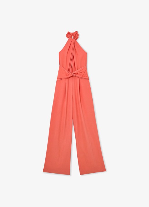 Reiss Akia wide fit jumpsuit met steekzakken - voorkant koraalroze