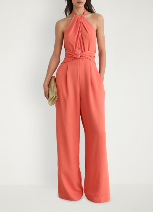 Reiss Akia wide fit jumpsuit met steekzakken - voorkant 2 koraalroze