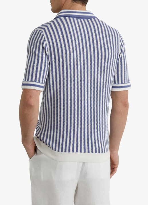Reiss Alba regular fit polo met streepprint - achterkant 6 blauw