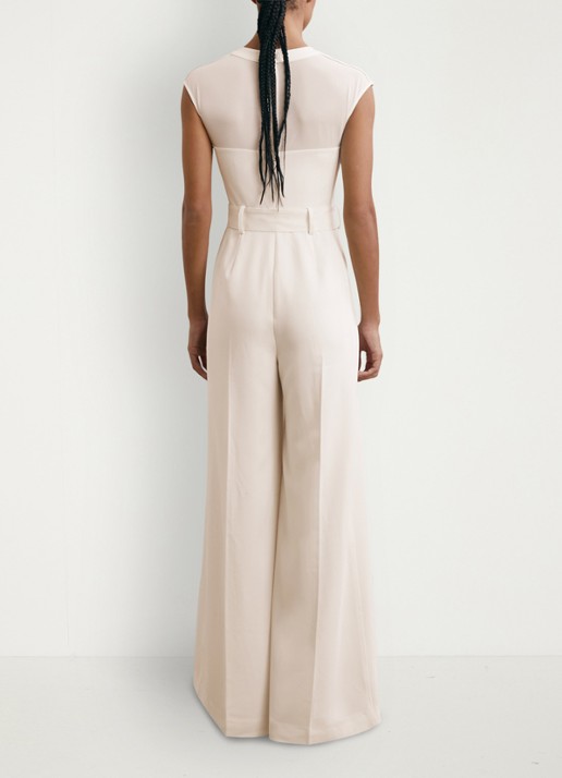 Reiss Alba wide fit jumpsuit met mesh en ceintuur - achterkant 5 wit