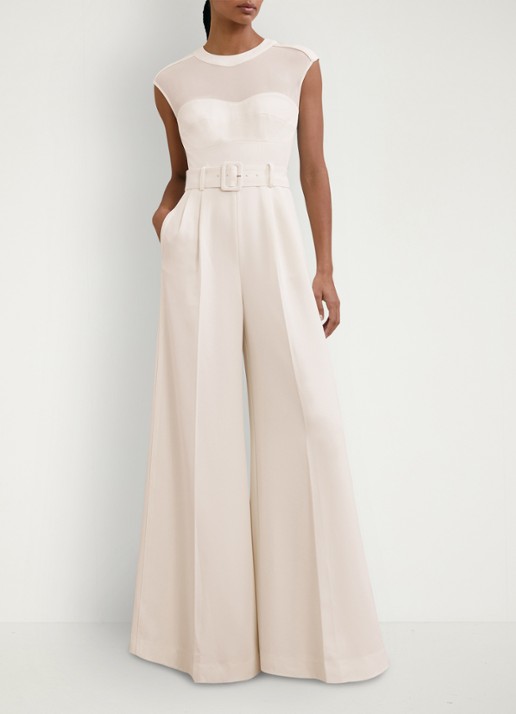 Reiss Alba wide fit jumpsuit met mesh en ceintuur - detail wit