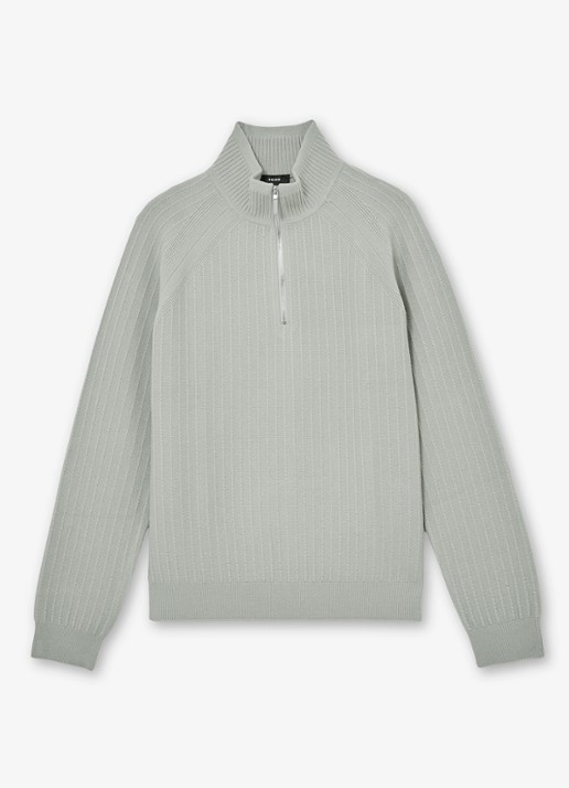 Reiss Aldershop grofgebreid trui met halve rits - voorkant 2 groen