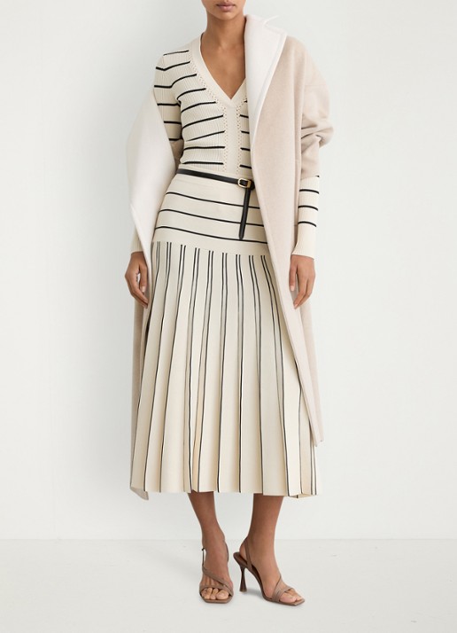 Reiss Alice midi jurk met plooien - voorkant 2 beige