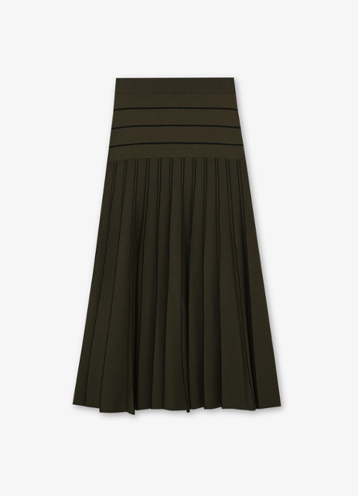 Reiss Alice midi jurk met plooien - voorkant 5 khaki