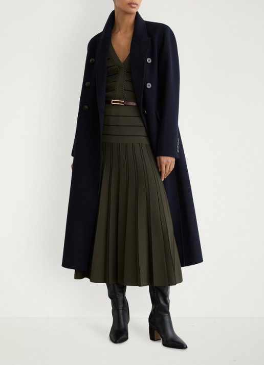 Reiss Alice midi jurk met plooien - voorkant 6 khaki