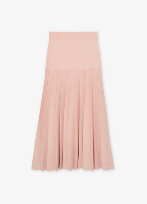 Reiss Alice midi rok met plooien - voorkant oudroze