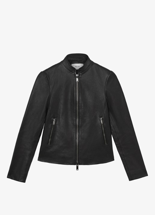 Reiss Allie bikerjack van schapenleer - voorkant 2 zwart