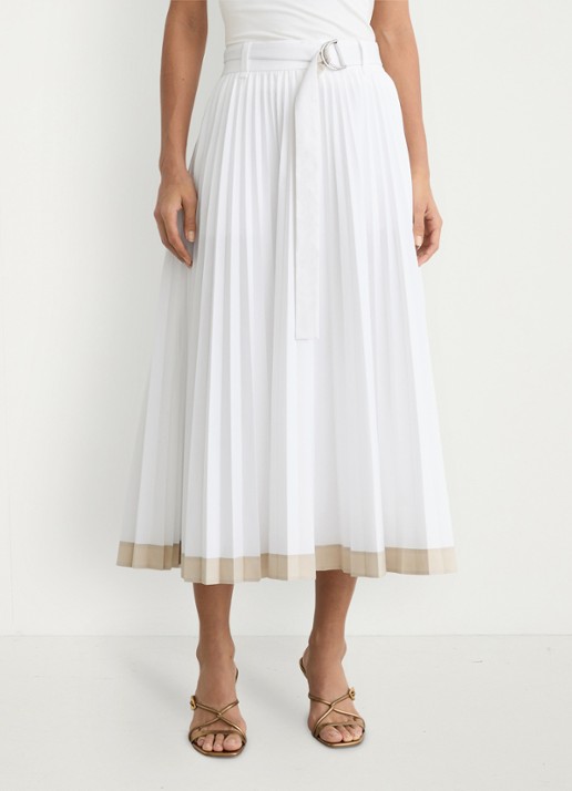 Reiss Allora midi A-lijn rok met plooien en ceintuur - detail wit