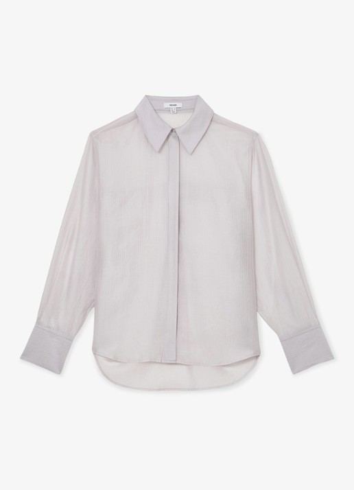 Reiss Ally blouse met streepprint - voorkant 6 blauwgrijs